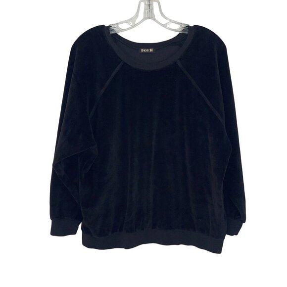Suzie Kondi Womens Sweatshirt Size XS Black Velour Raglan Crew Neck Long Sleeve - Picture 1 of 8